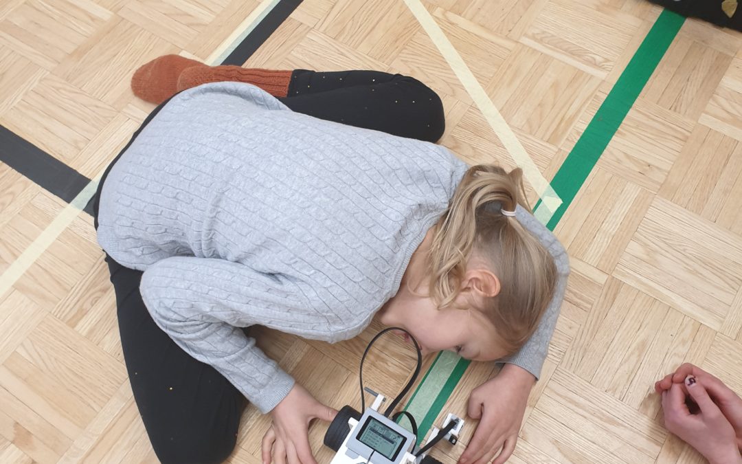 Lego-Robotteja ajeluttamassa